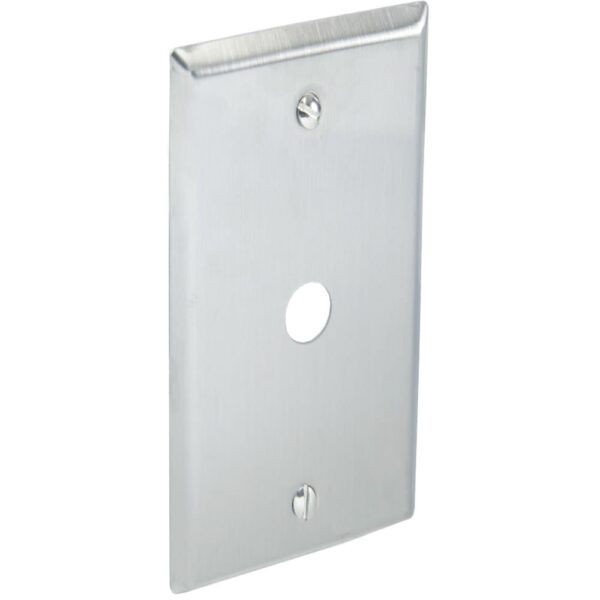 Stainless Steel Wall Plate, Single Gang,1/2in Rnd-Hole, 1 Port