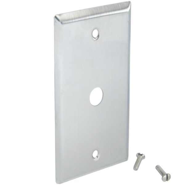 Stainless Steel Wall Plate, Single Gang,1/2in Rnd-Hole, 1 Port